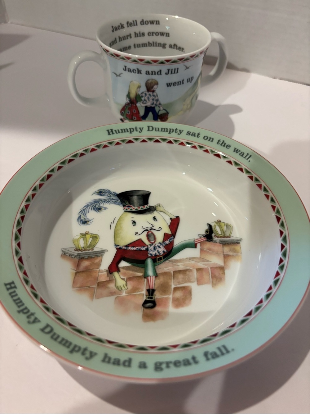Royal Worcester Nursery Rhymes 2 Pc Set Humpty Dumpty Jack & Jill 2004